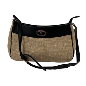 Etienne Aigner Black Tan Jute Adjustable Strap Shoulder Bag Purse